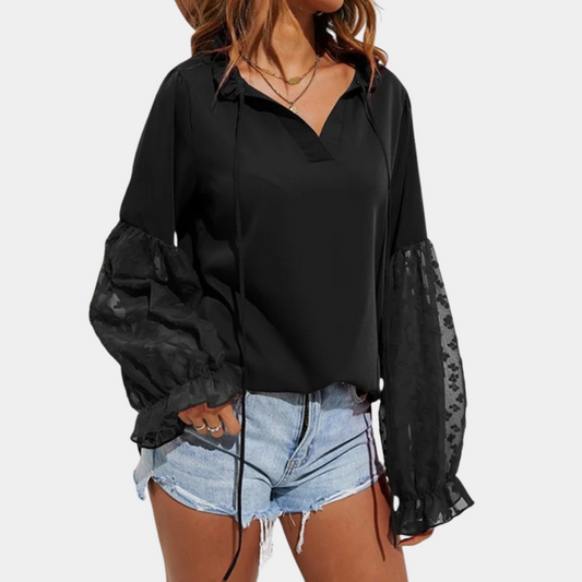 Lace Balloon Sleeve Relaxed Fit Blouse