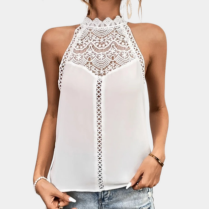 Women's Halter Top - Sleeveless Lace Detail - Lightweight Breathable Casual Fit