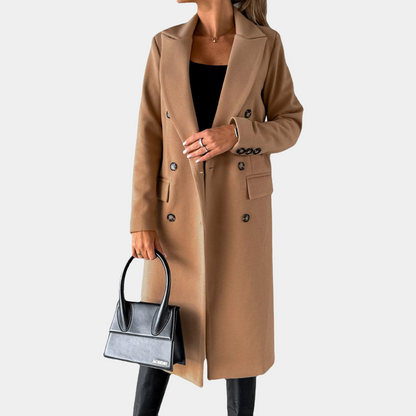 Solid color long-sleeved lapel double-breasted slim-fitting jacket coat for women