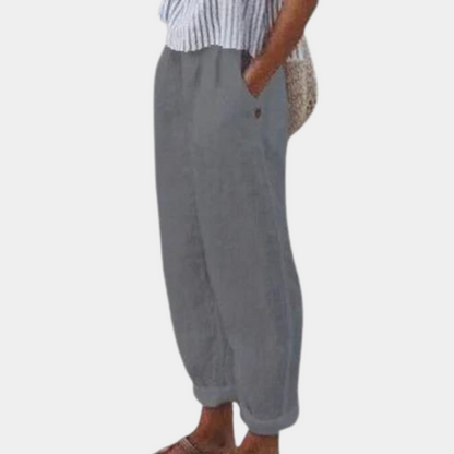 Women’s Relaxed Fit Pants - Elastic Waist - Lightweight Cotton Linen - Casual Wear