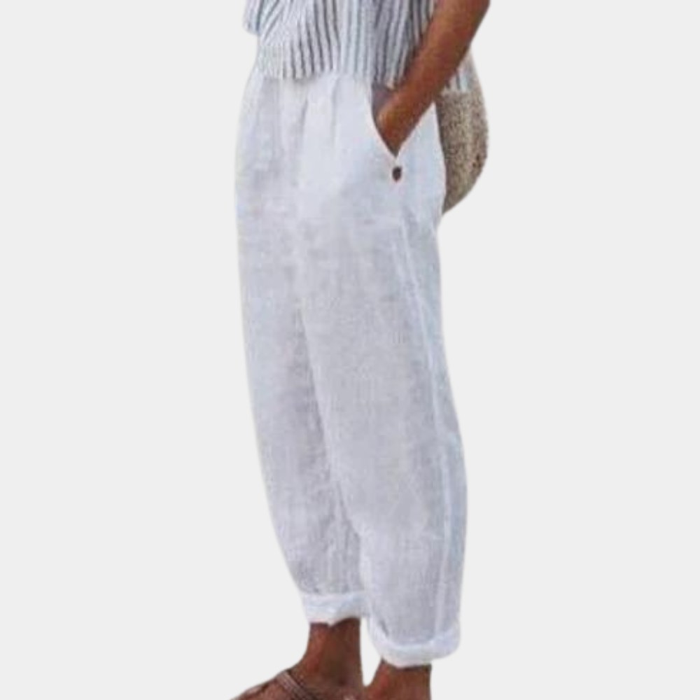 Women’s Relaxed Fit Pants - Elastic Waist - Lightweight Cotton Linen - Casual Wear