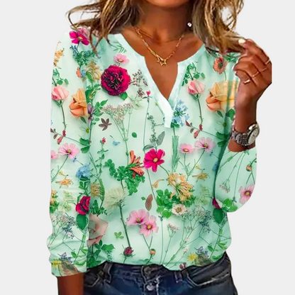 Women's Blouse - V-Neck - Long Sleeve - Lightweight Floral Print Casual Wear