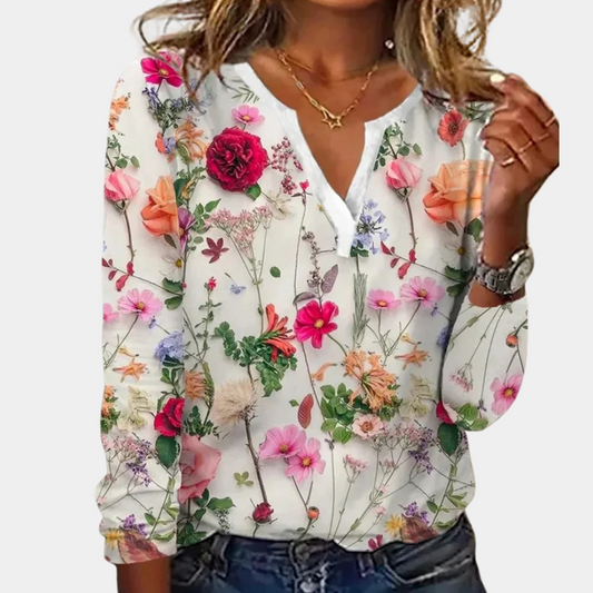 Floral Print Lightweight V-Neck Blouse