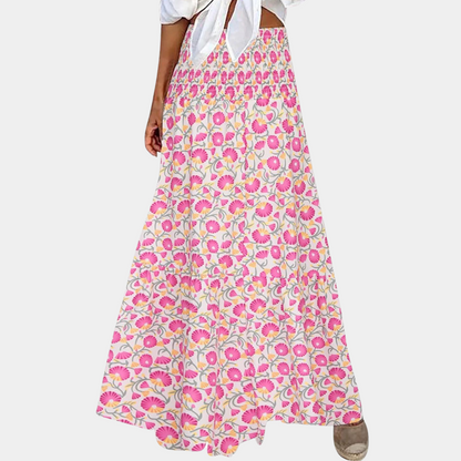 Women's Maxi Skirt - High-Rise Smocked Waist - Flowing A-Line Boho Style