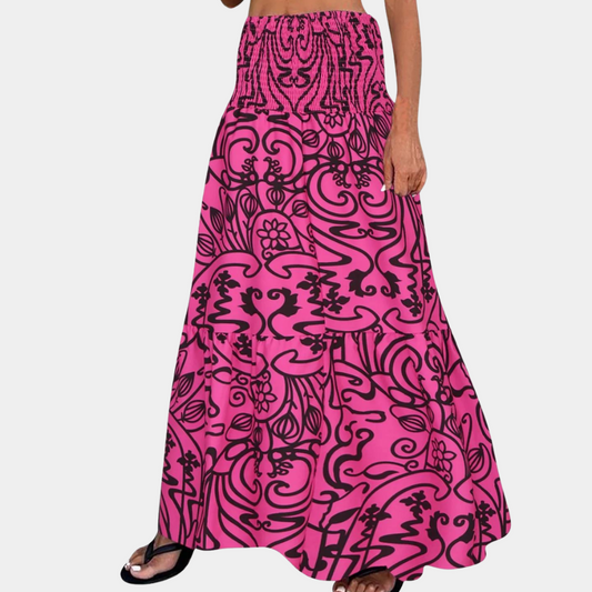 Flowing Smocked Waist Boho Maxi Skirt