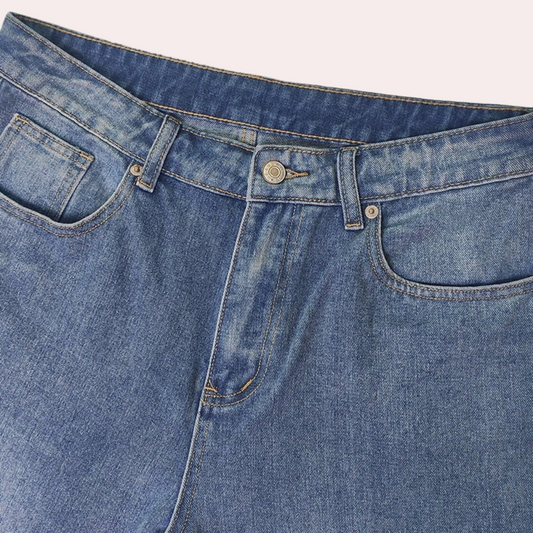 Mid-Waist Straight Leg Denim Pants