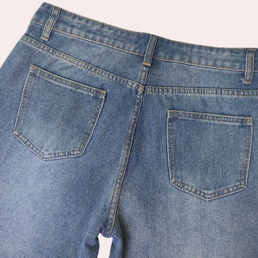 Women's mid-waist straight-leg denim pants