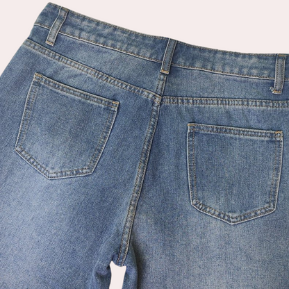Women's mid-waist straight-leg denim pants