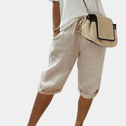 Women’s Culottes - Cotton Linen Blend - Wide Leg - Elastic Waist with Pockets