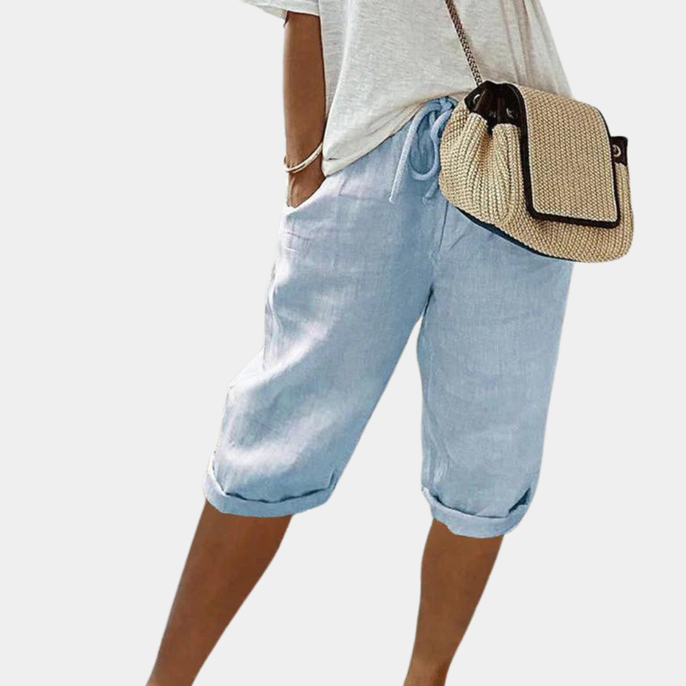 Women’s Culottes - Cotton Linen Blend - Wide Leg - Elastic Waist with Pockets