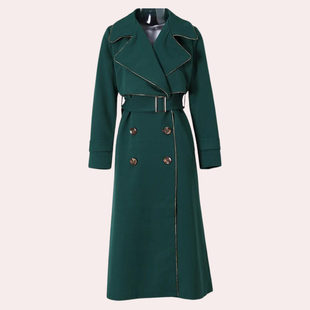 Dark green mid-length slim fit trench coat for women