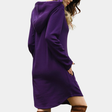 Solid color loose large size hoodie dress with pocket for women