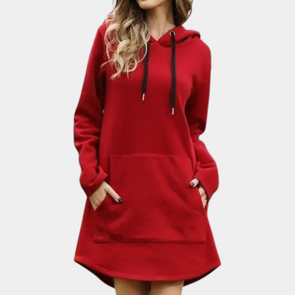 Women's Hoodie Dress - Long Pullover Relaxed Fit - Hooded with Kangaroo Pocket