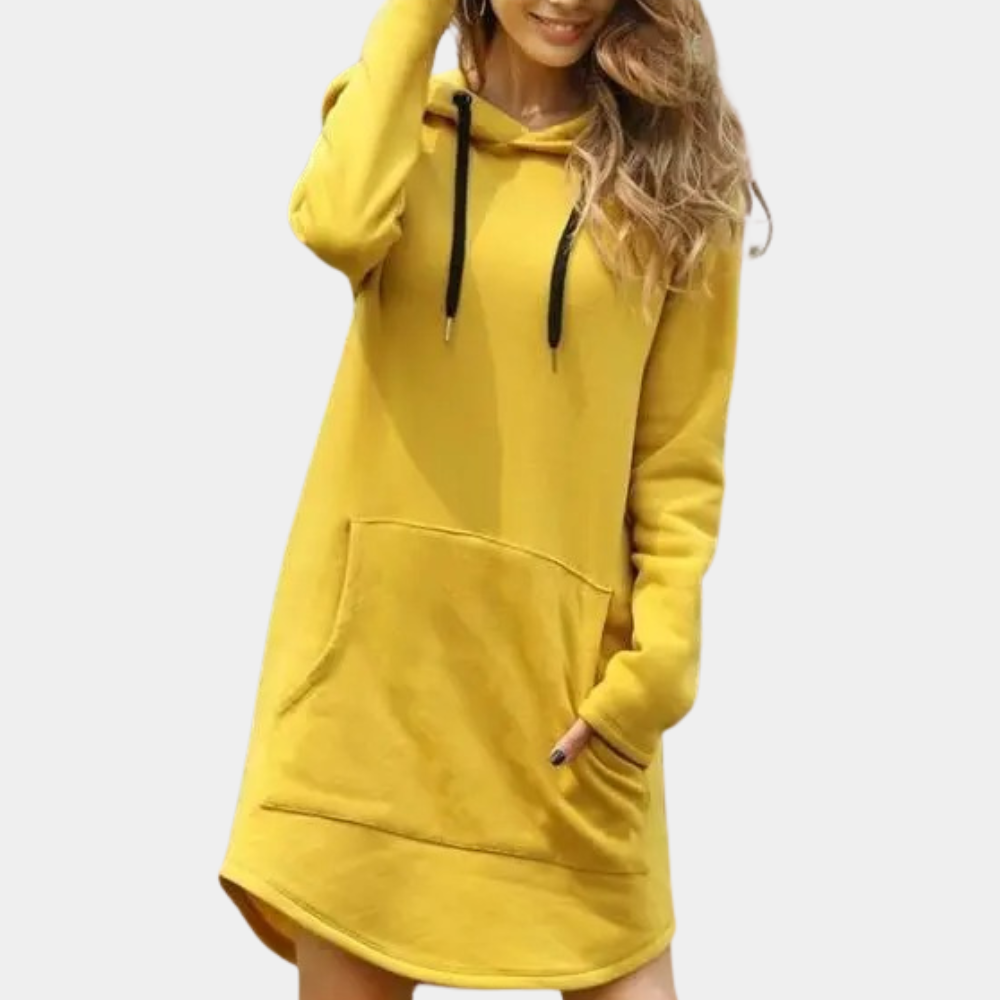 Solid color loose large size hoodie dress with pocket for women