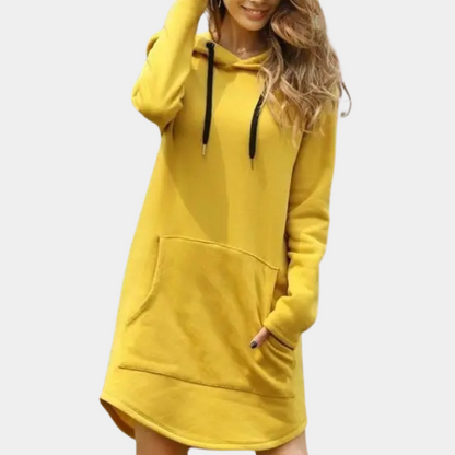 Women's Hoodie Dress - Long Pullover Relaxed Fit - Hooded with Kangaroo Pocket