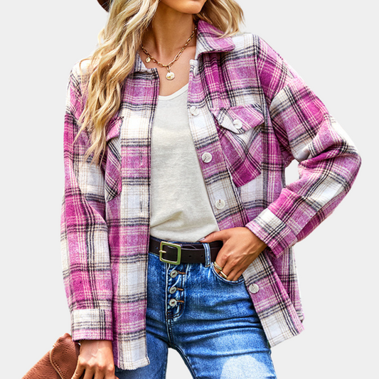 Plaid Button-Up Cotton Blend Shacket