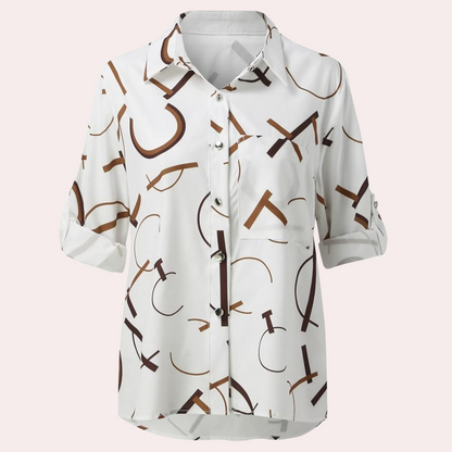 Women's Button-Up Blouse - Geometric Print - Classic Collar - Long Sleeve Casual Fit