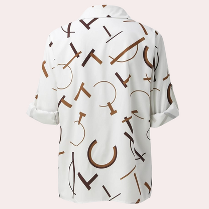 Women's Button-Up Blouse - Geometric Print - Classic Collar - Long Sleeve Casual Fit
