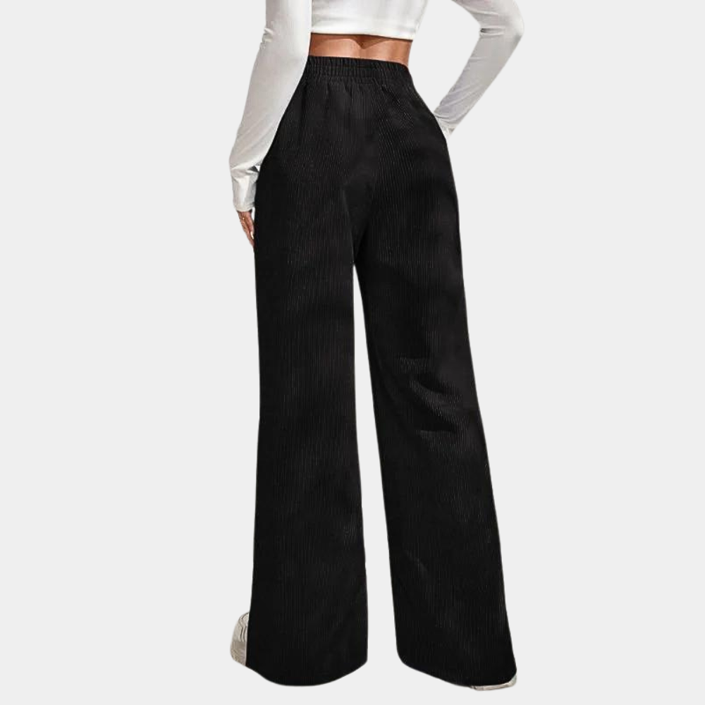 High waist solid color corduroy casual pants with slit hem for women