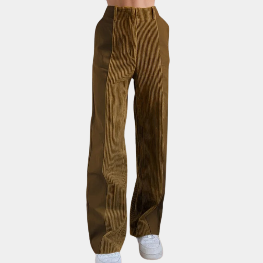 Solid color corduroy straight pants for women