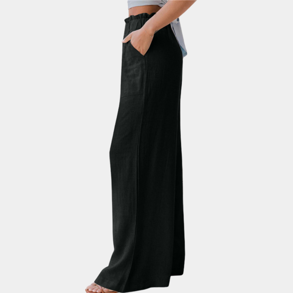 Elastic casual pants with pocket design for women