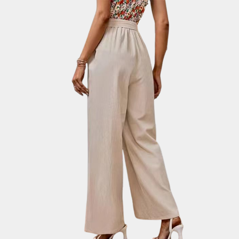 Wide-leg cotton and linen pants for women