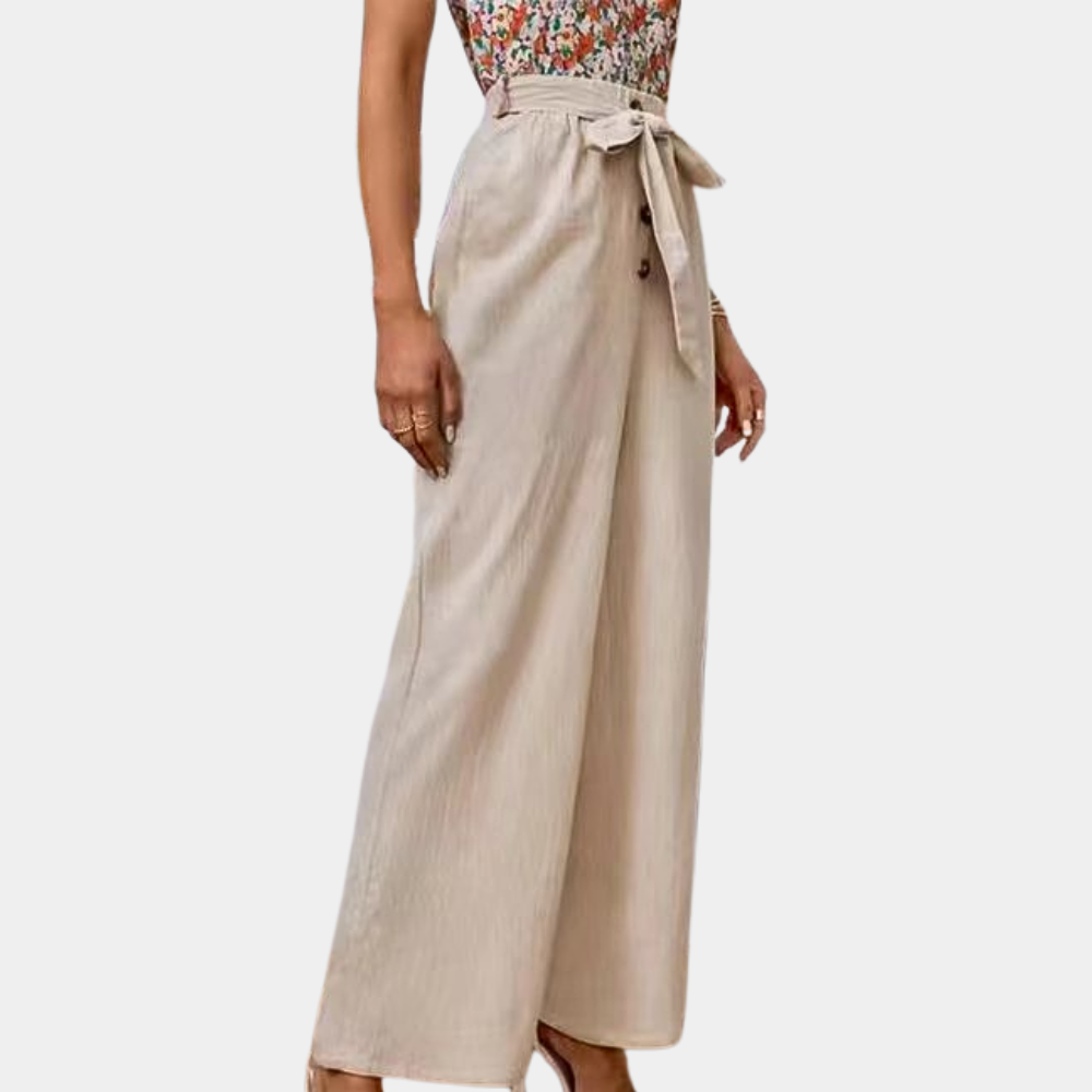 Wide-leg cotton and linen pants for women