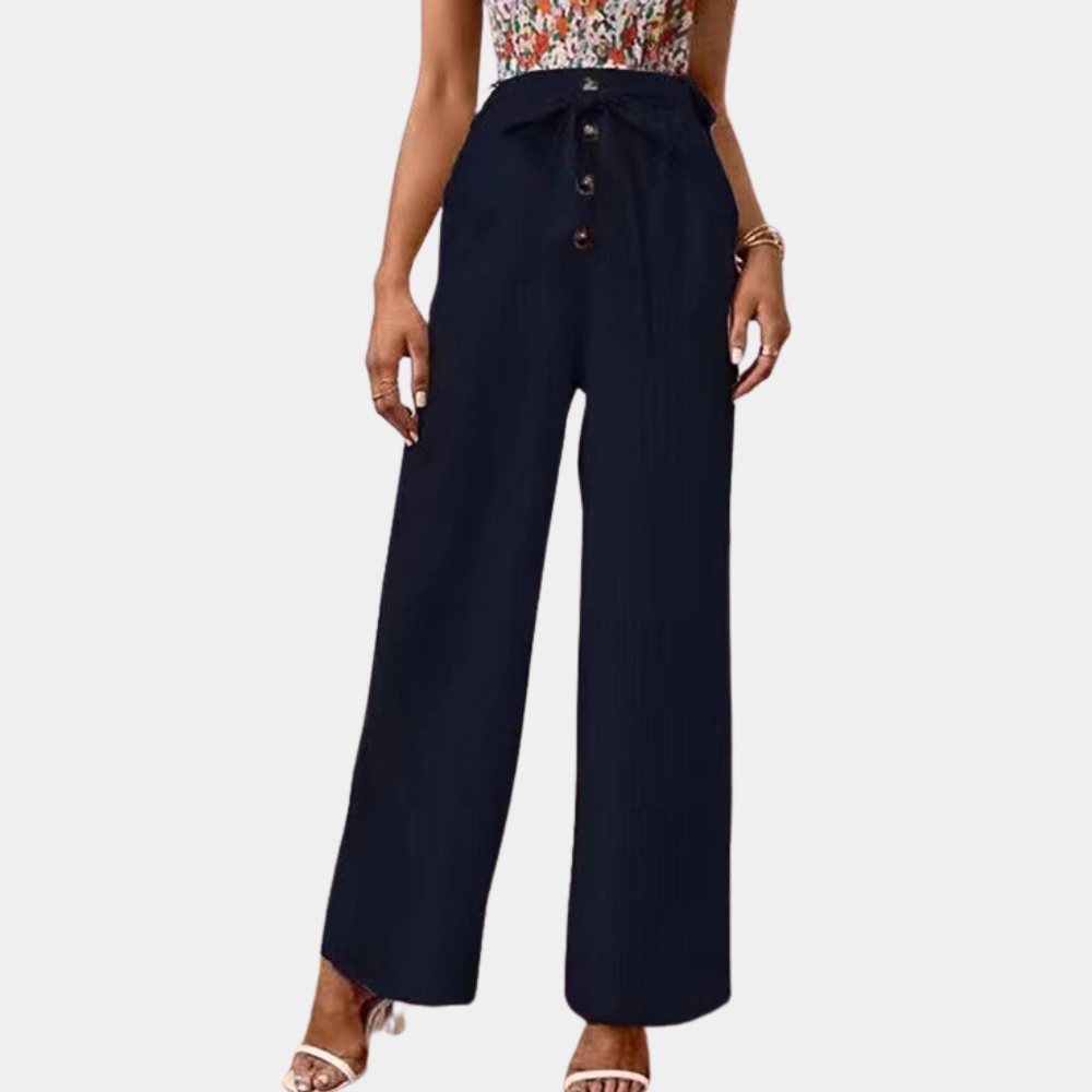 Women's Wide-Leg Pants - High Waist - Tie Belt - Flowing Comfortable Fit
