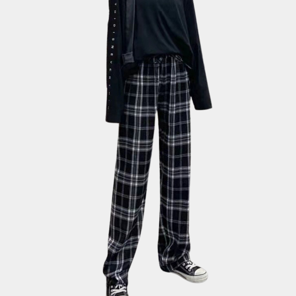 Loose drape plaid wide-leg trousers for women