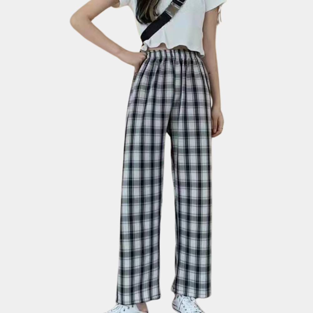 Loose drape plaid wide-leg trousers for women