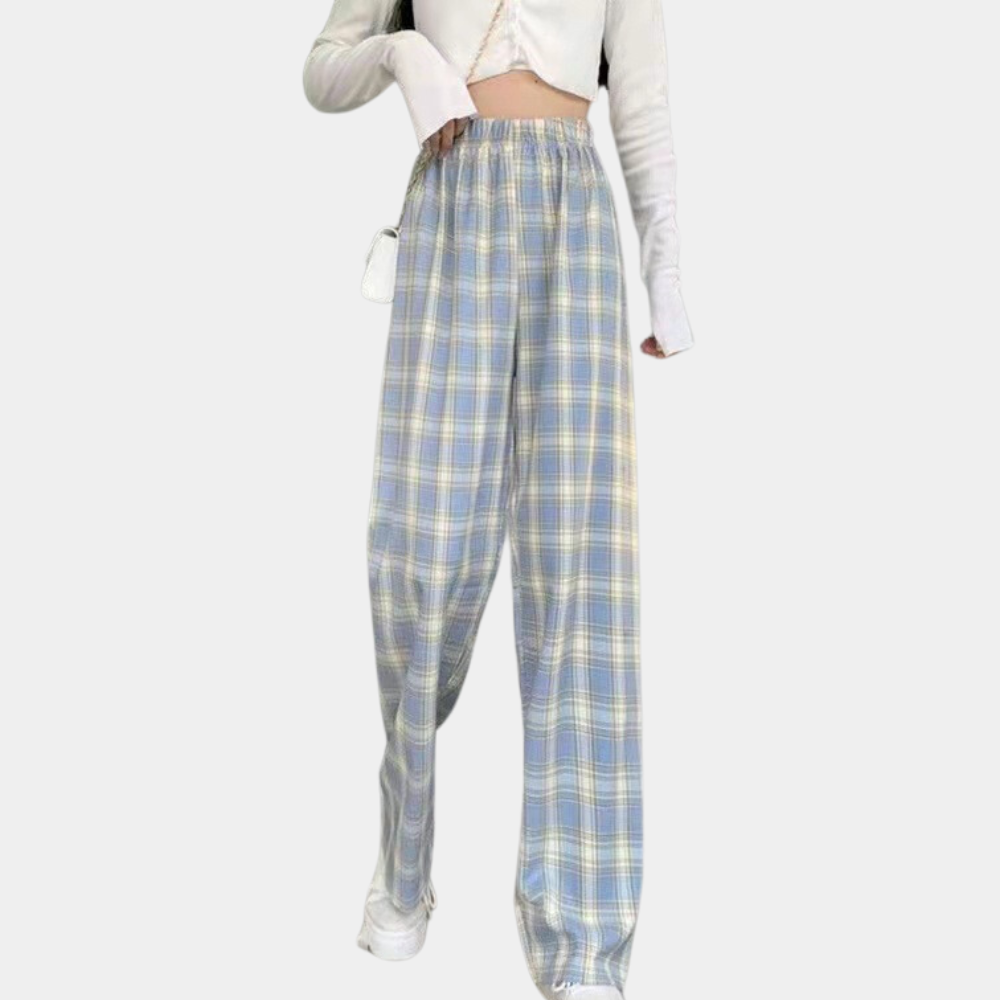 Loose drape plaid wide-leg trousers for women