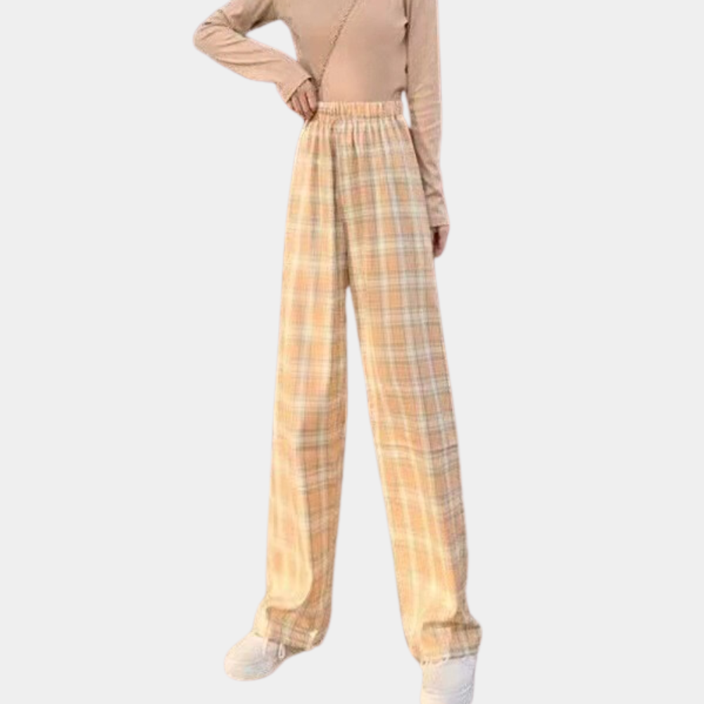 Loose drape plaid wide-leg trousers for women