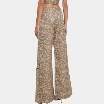 Women's summer leopard print wide-leg jeans with diamond rivets