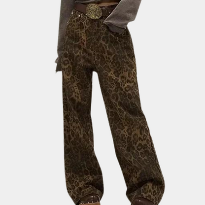 Leopard print straight casual pants for women