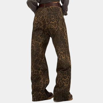 Leopard print straight casual pants for women