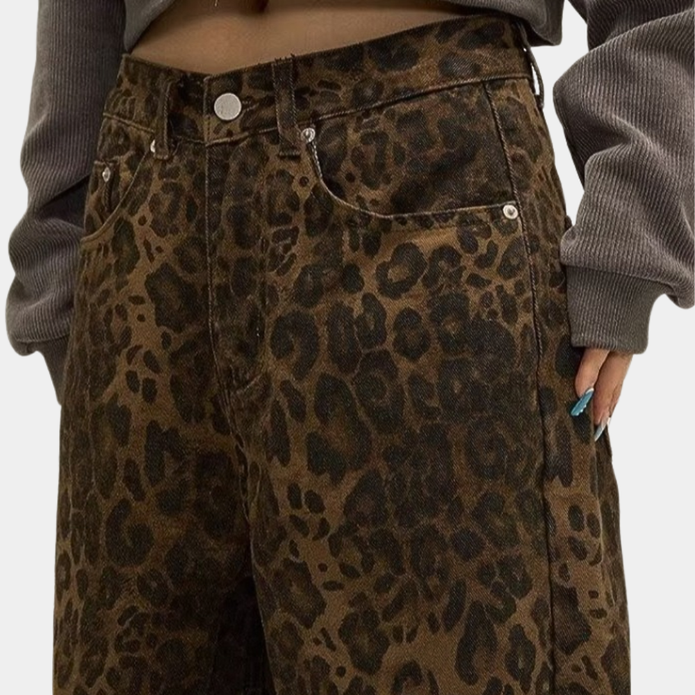 Leopard print straight casual pants for women