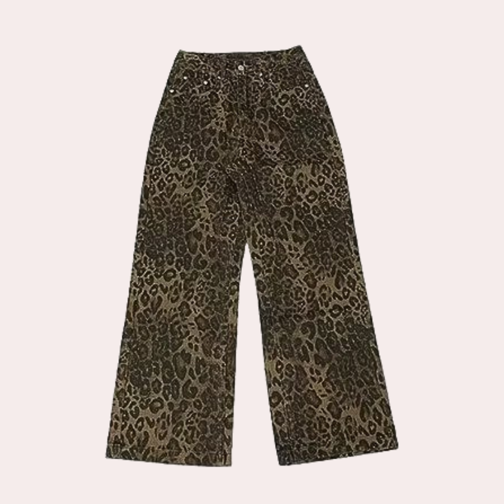 Leopard print straight casual pants for women