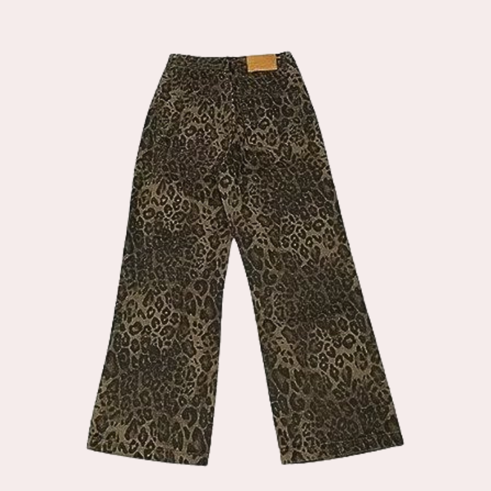 Leopard print straight casual pants for women