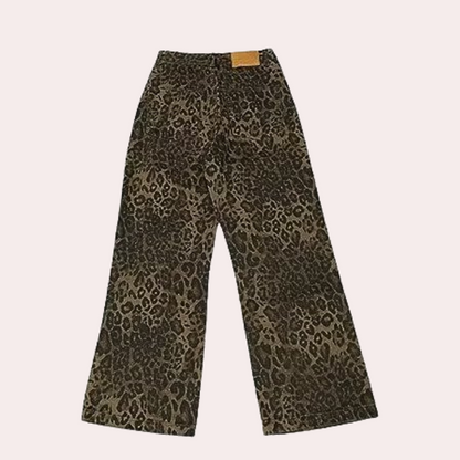 Leopard print straight casual pants for women