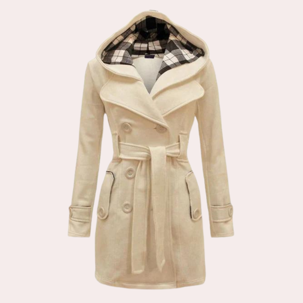 Women's checkered wool hooded coat