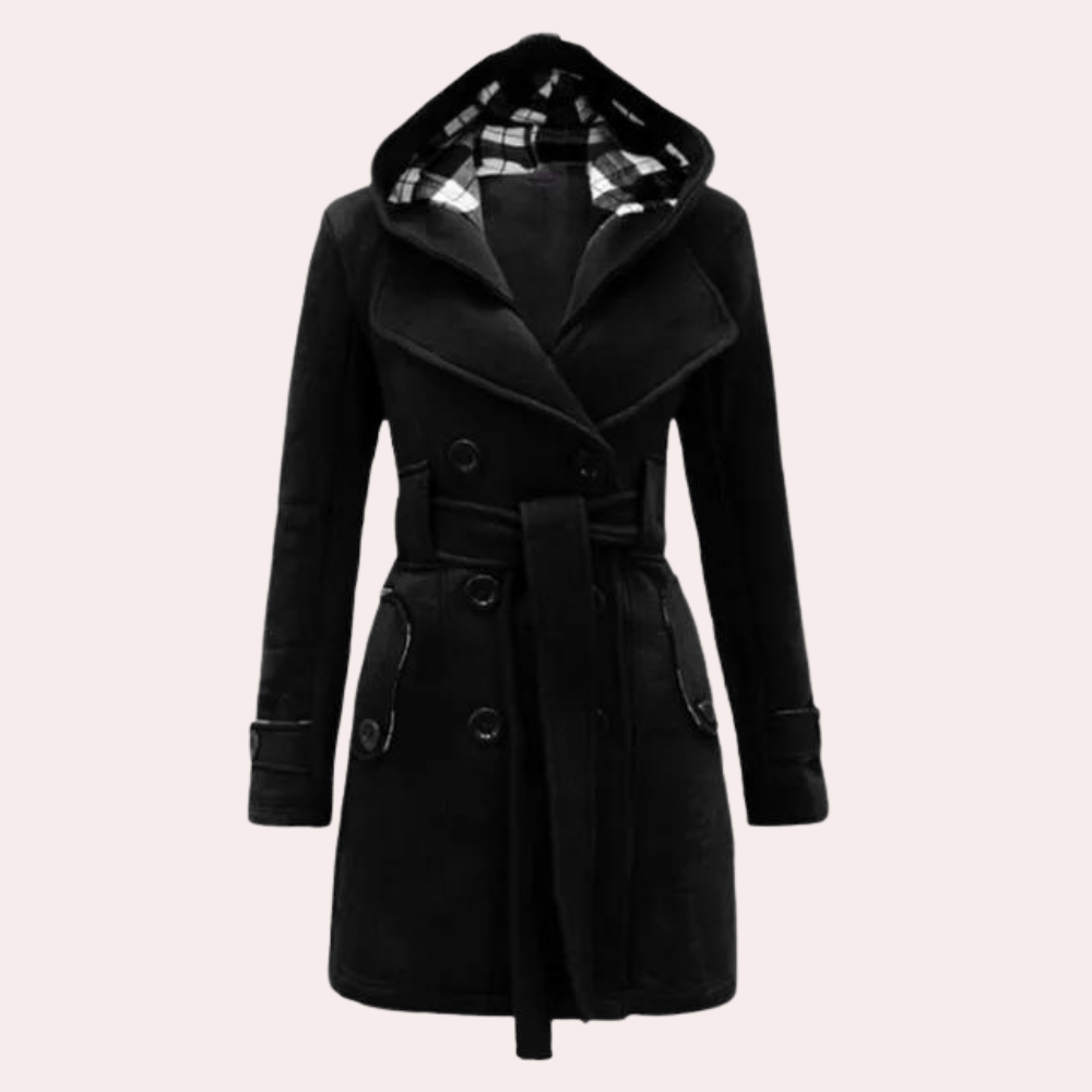 Women's checkered wool hooded coat