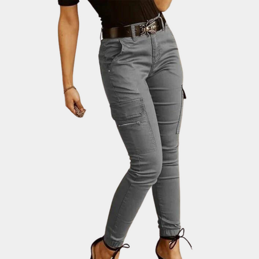 Cuffed Pocket Mid-Waist Trousers with Button Closure