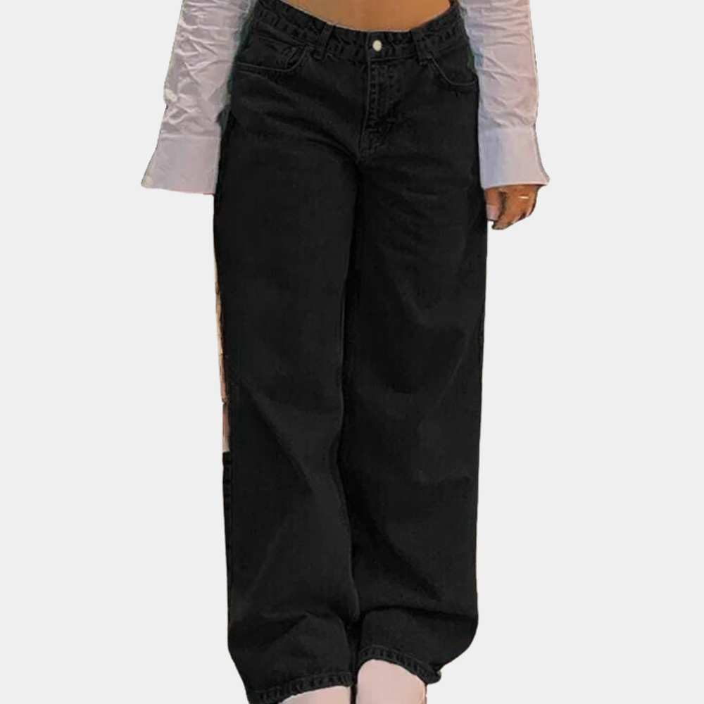 Low-rise loose retro straight pants cow design jeans for women