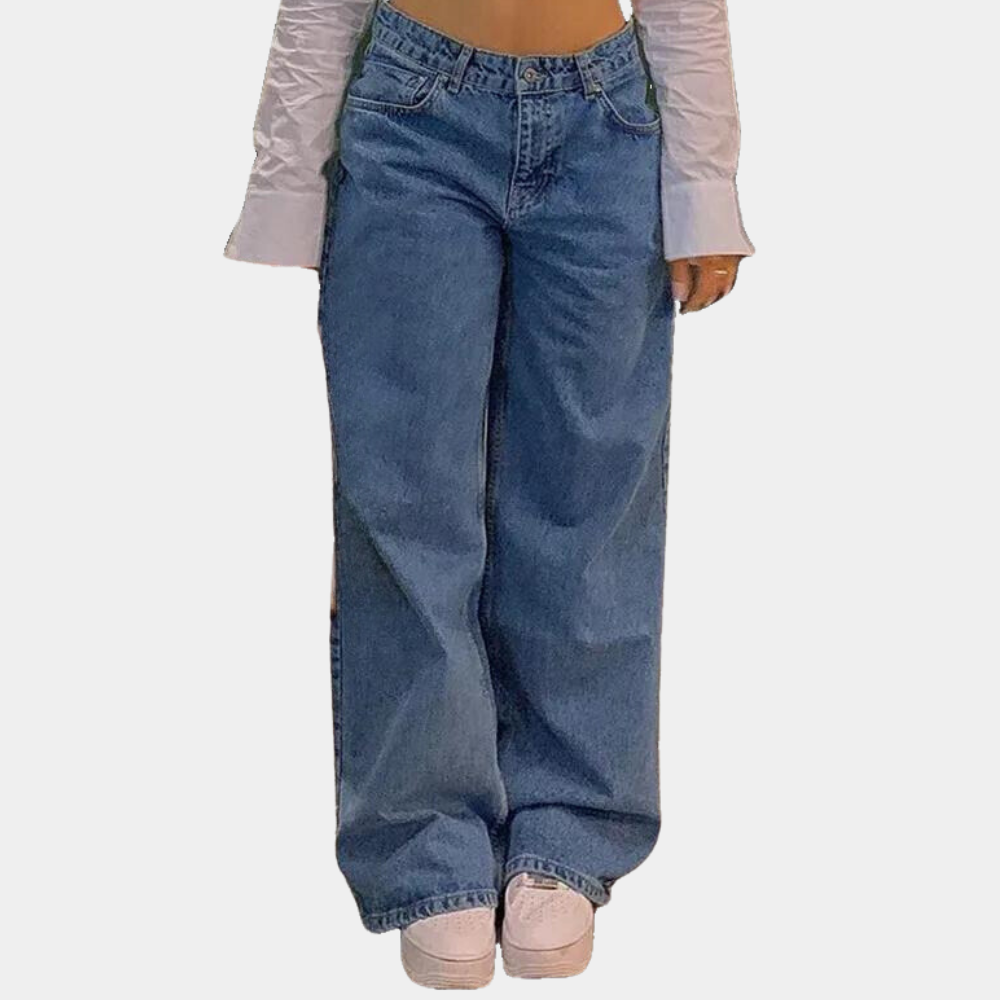 Low-rise loose retro straight pants cow design jeans for women