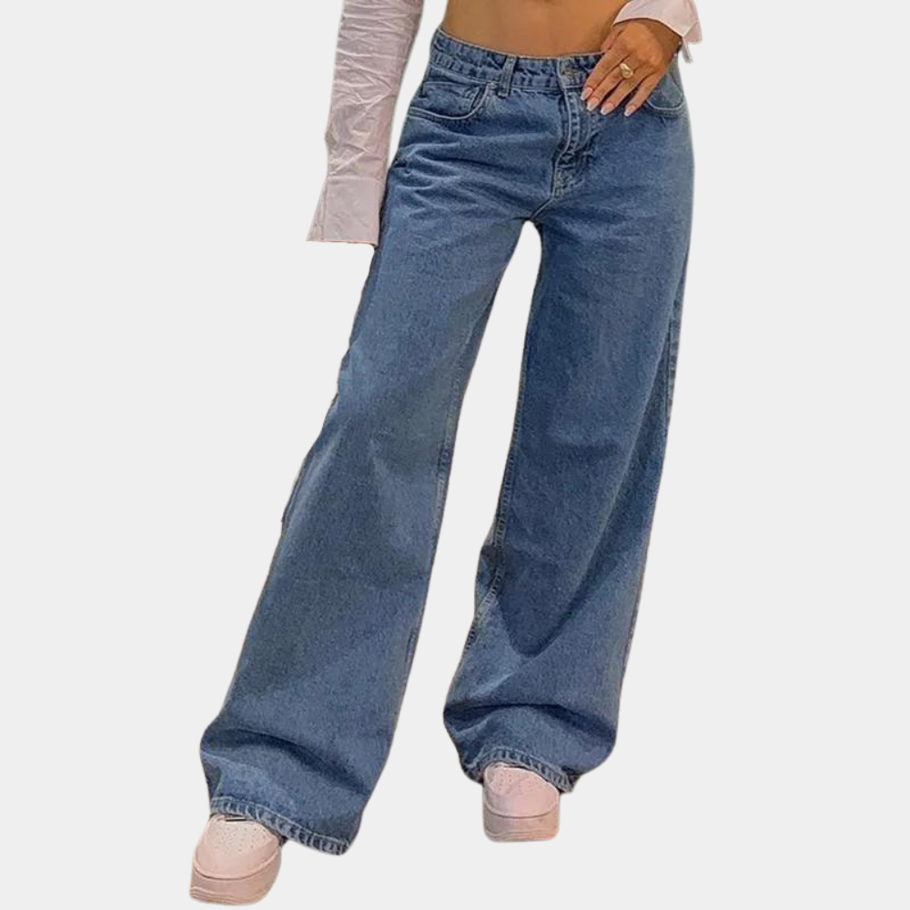 Low-rise loose retro straight pants cow design jeans for women