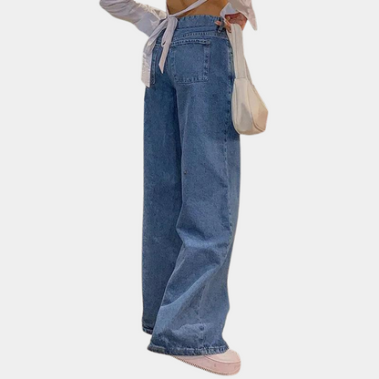 Low-rise loose retro straight pants cow design jeans for women