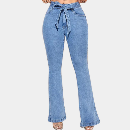 Elastic Slim Lace Flared Denim Trousers
