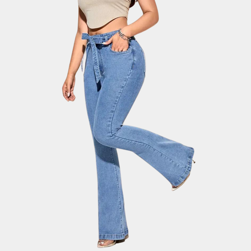 Women’s elastic slim lace flared denim trousers
