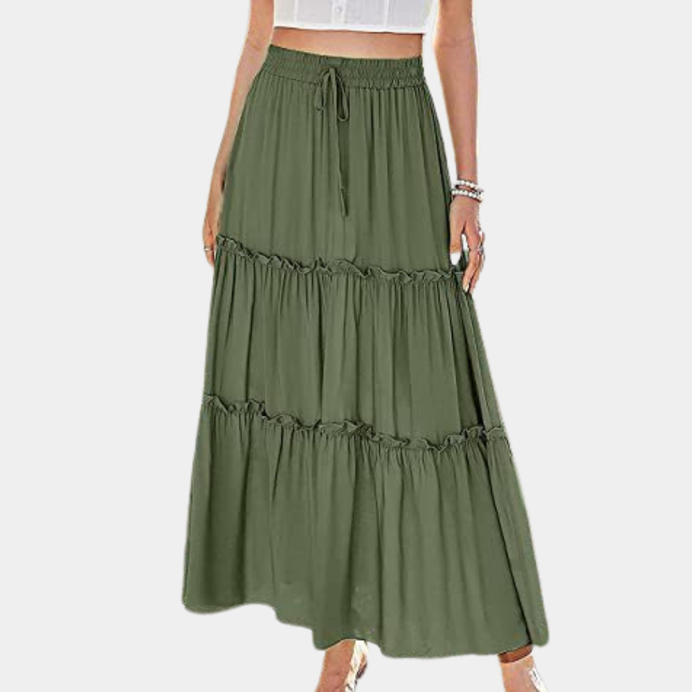 High waist mid-length bohemian a-line skirt for women