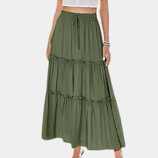 High-Waist Bohemian A-Line Midi Skirt